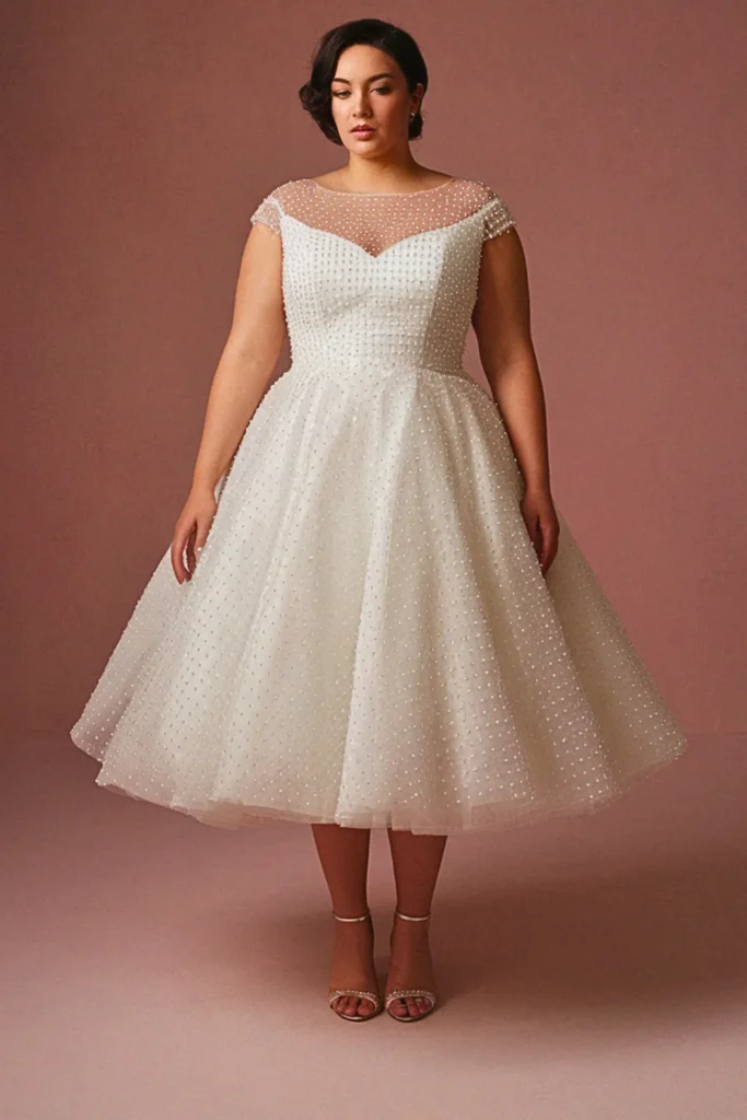 Plus Size Polka Dot Organza Retro Wedding Dress