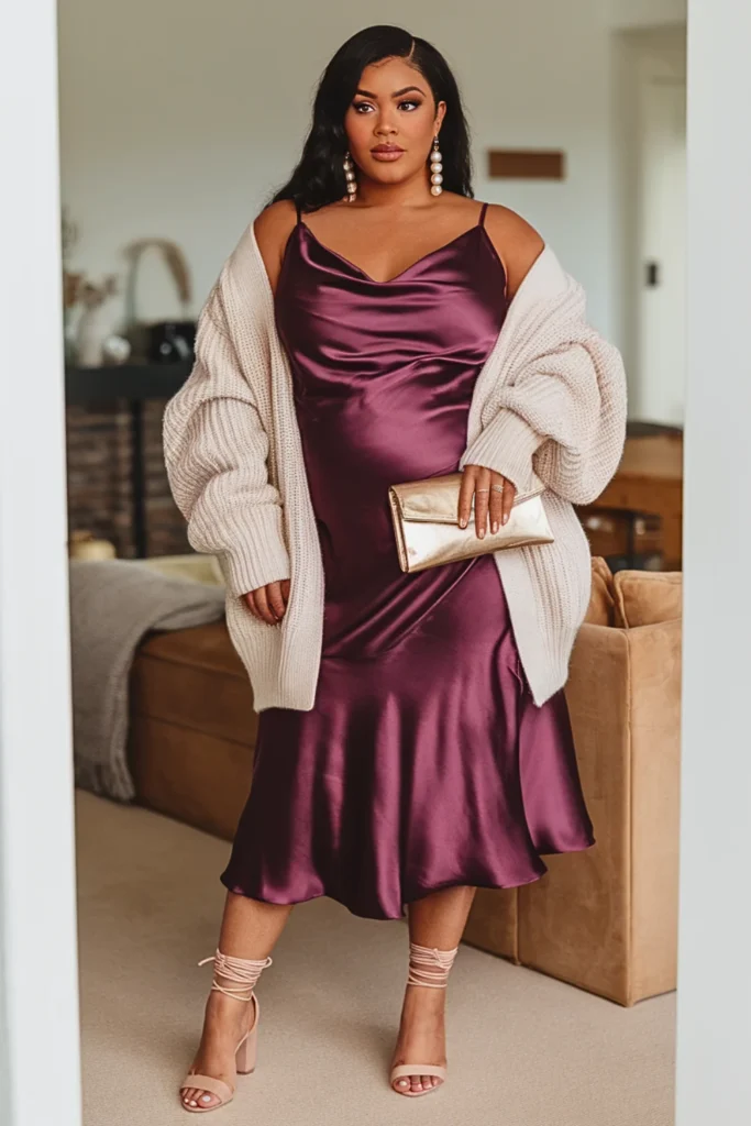 Plus Size Slip Dress Cardigan Fall Winter Outfit