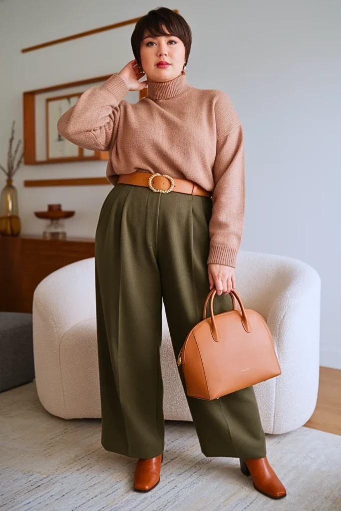 Plus Size Soft Camel Wool Sweater Autumn Outfit