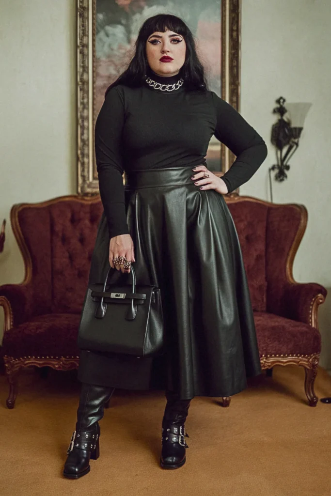 Plus Size Goth Turtleneck Midi Fall Outfit