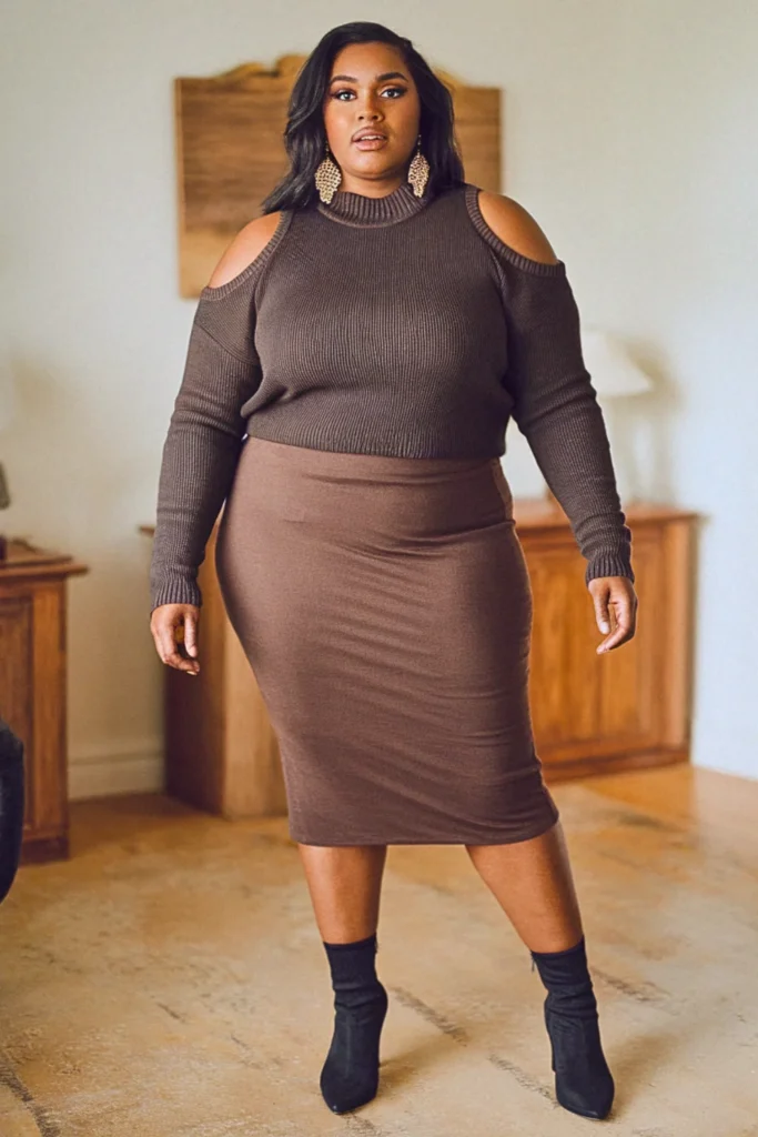 Plus Size Cut-Out Sweater and Pencil Skirt Fall Outfit