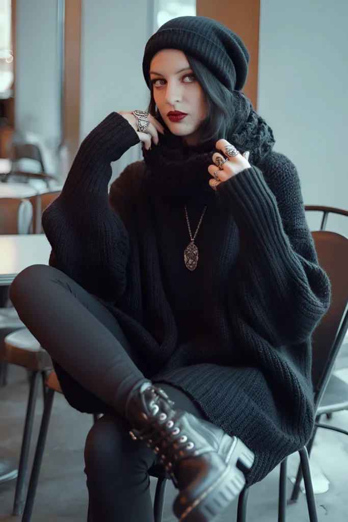 Casual Coffee Shop Winter Goth Outfit