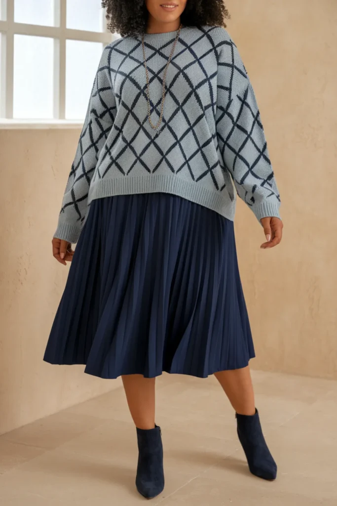 Winter Curvy Mom Sweater and Midi Skirt Outfit