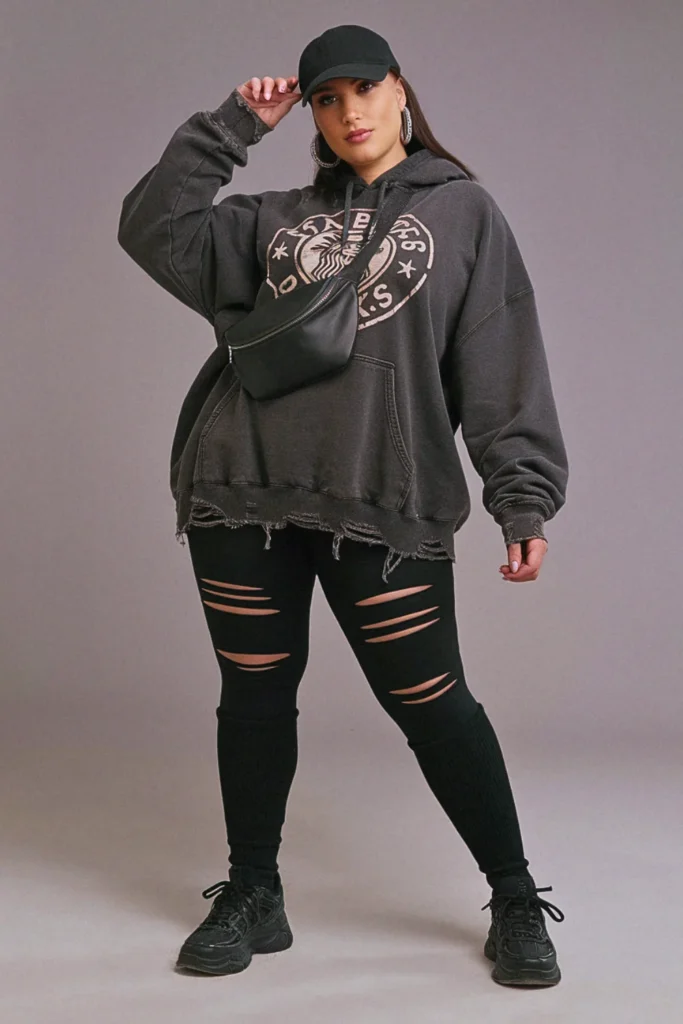 Plus Size Fall Oversized Hoodie Grunge Outfit