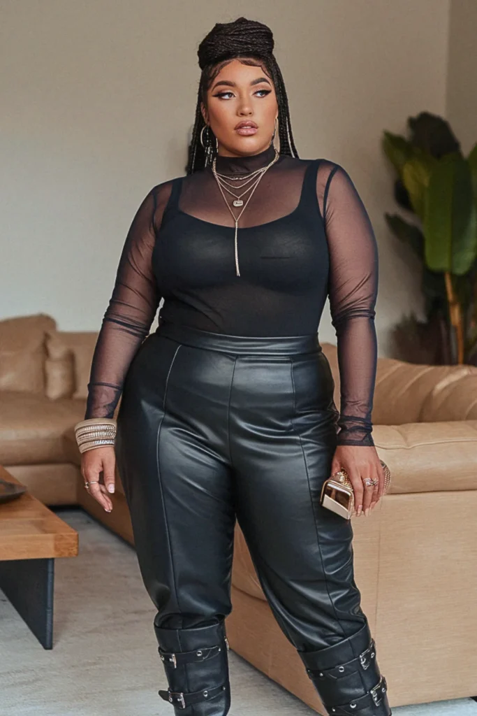 Plus Size Mesh Long Sleeve Bodysuit Fall Outfit