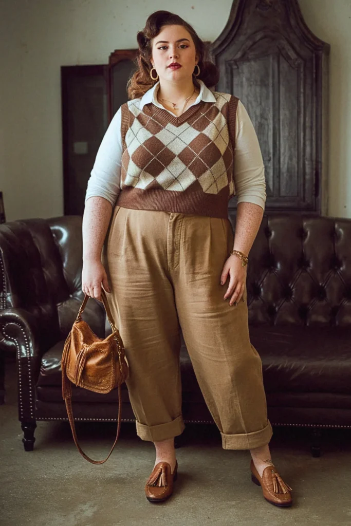 Plus Size Thrifted Sweater Vest Fall Outfit
