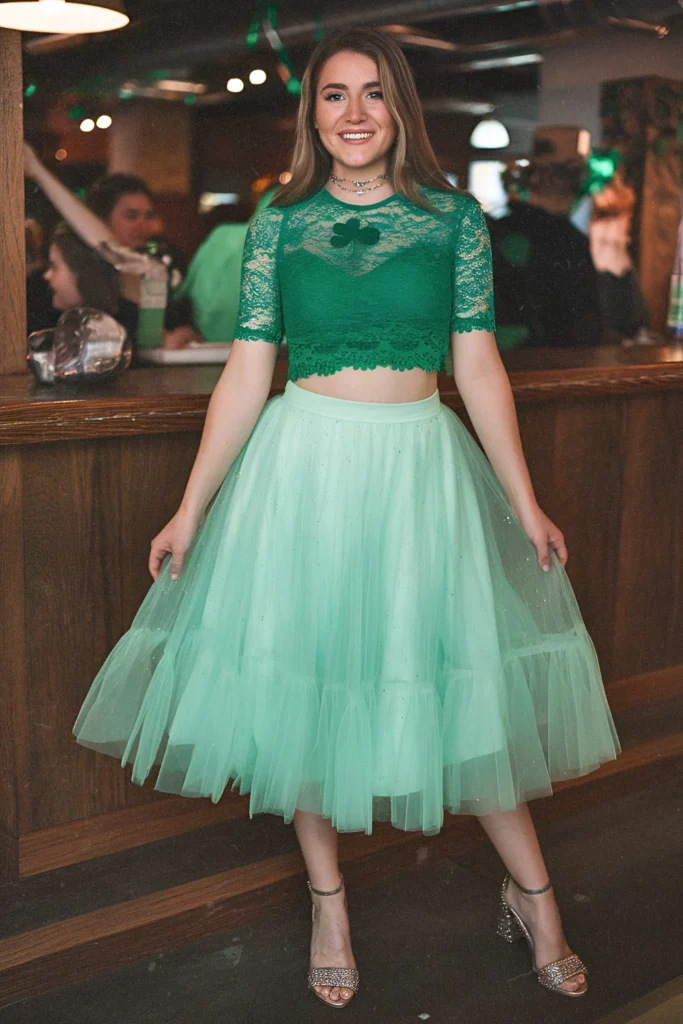 Shamrock Lace Crop Top and Tulle Skirt St. Patrick's Day Outfit
