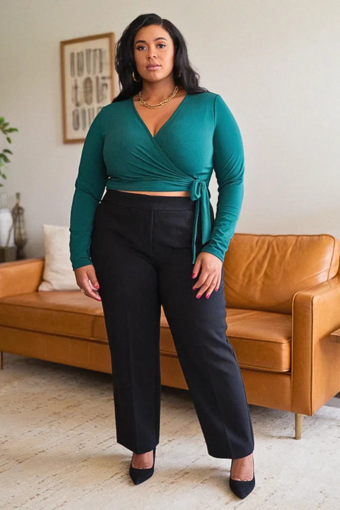 Plus Size Casual Wrap Top Business Fall Outfit