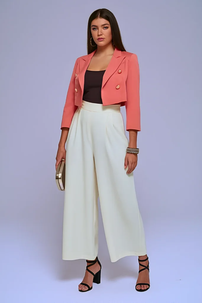 Spring Cropped Blazer & Palazzo Pants Work Outfit
