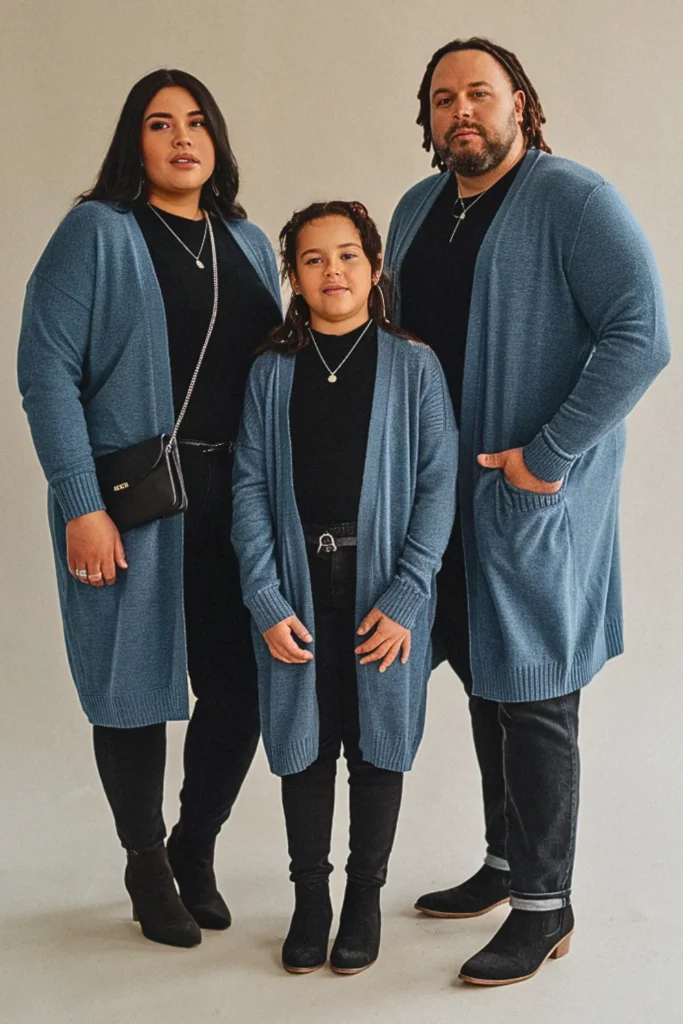 Plus Size Fall Slate Blue Duster Cardigan Family Outfit
