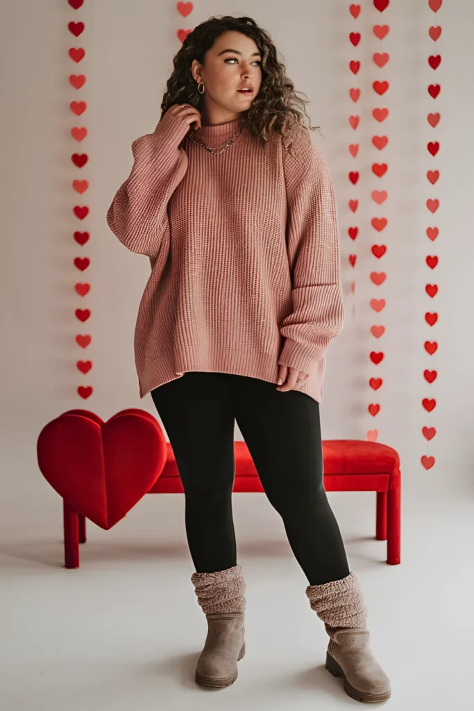 Plus Size Valentine's Cozy Sweater And Leggings Outfit