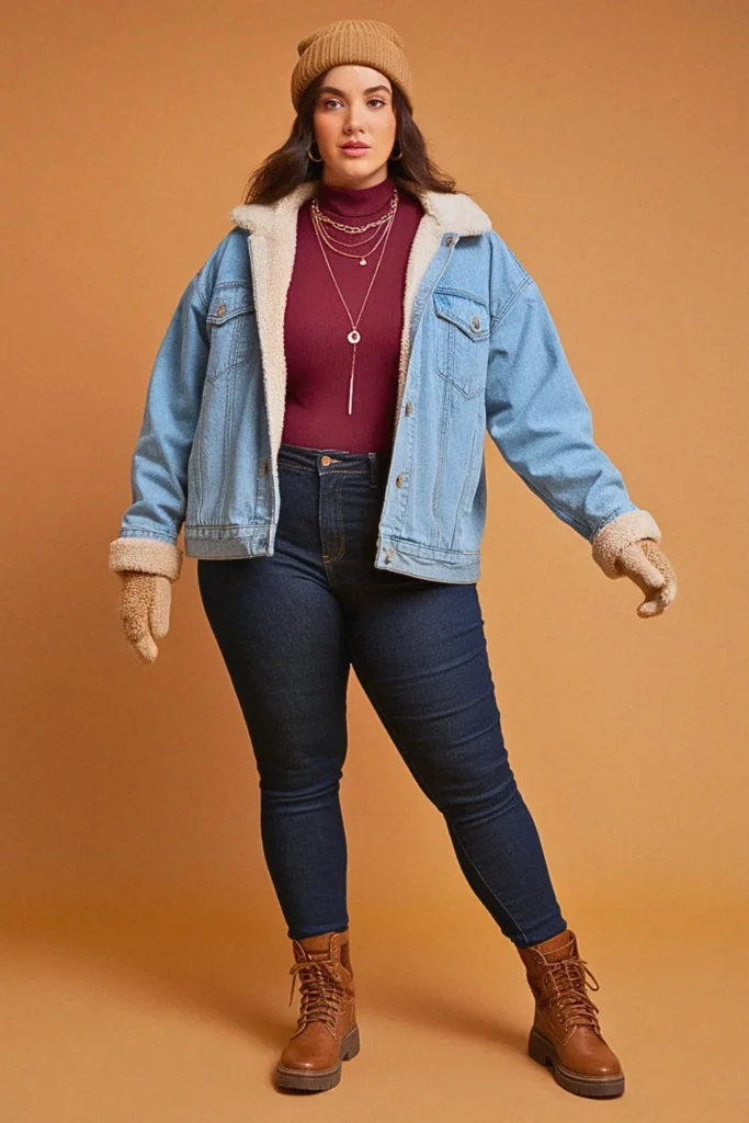 Plus Size Sherpa Jacket Fall Outfit