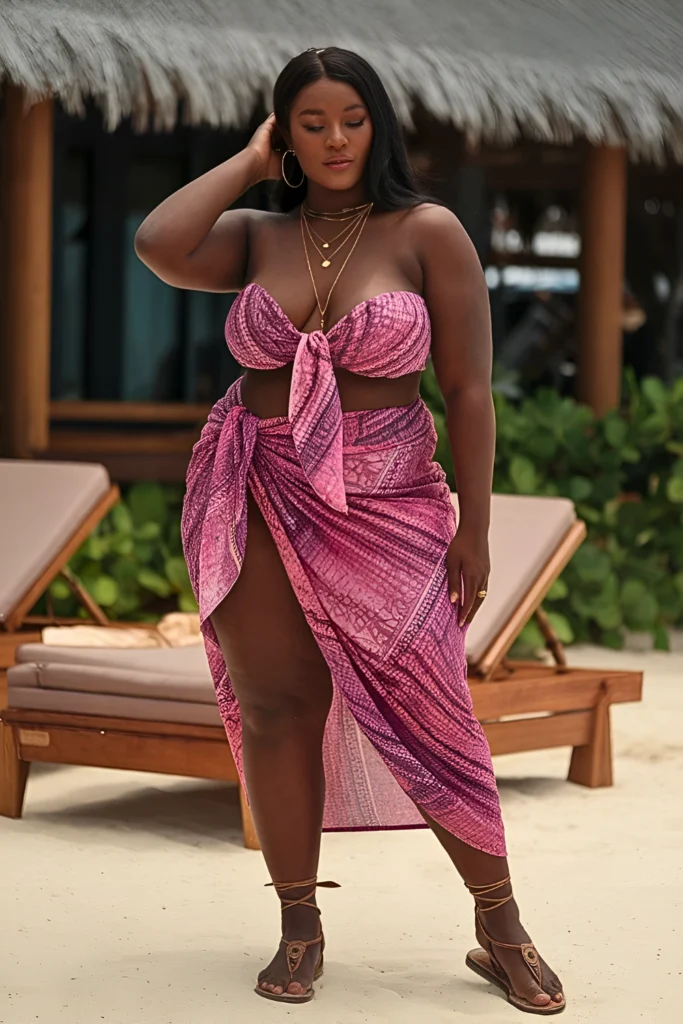 Plus Size Batik Print Sarong Set Summer Outfit