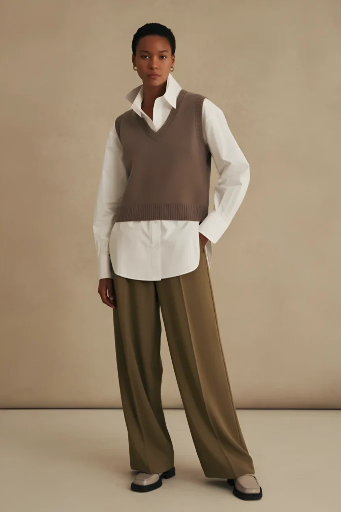 Winter Casual Sweater Vest and Button-Up Shirt Outfit