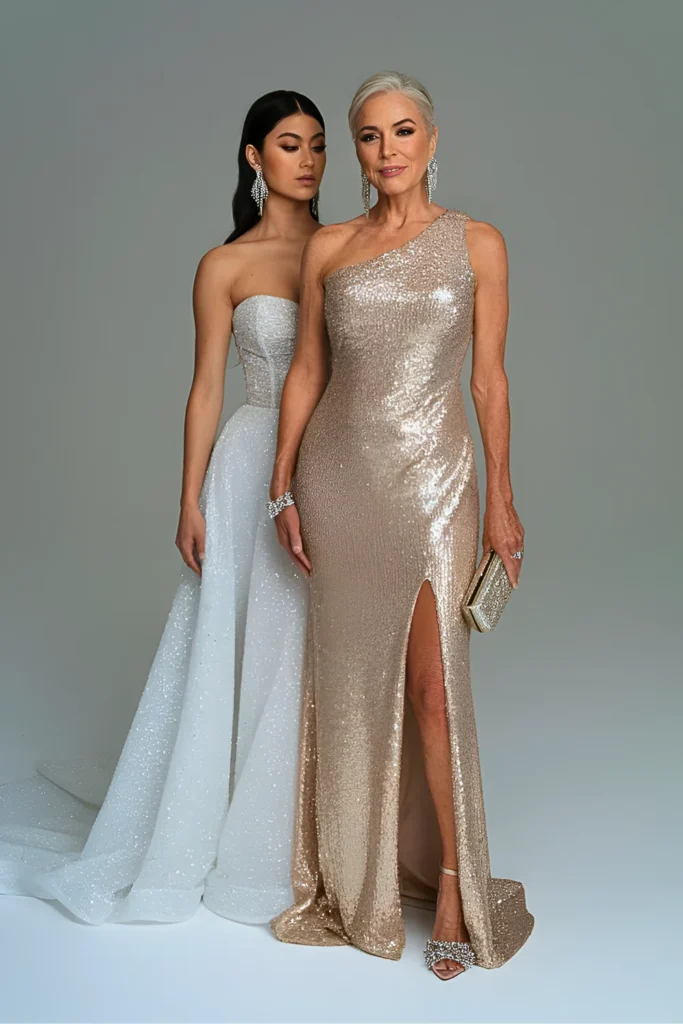 Glamorous One-Shoulder Sequin Mother of the Bride Gown