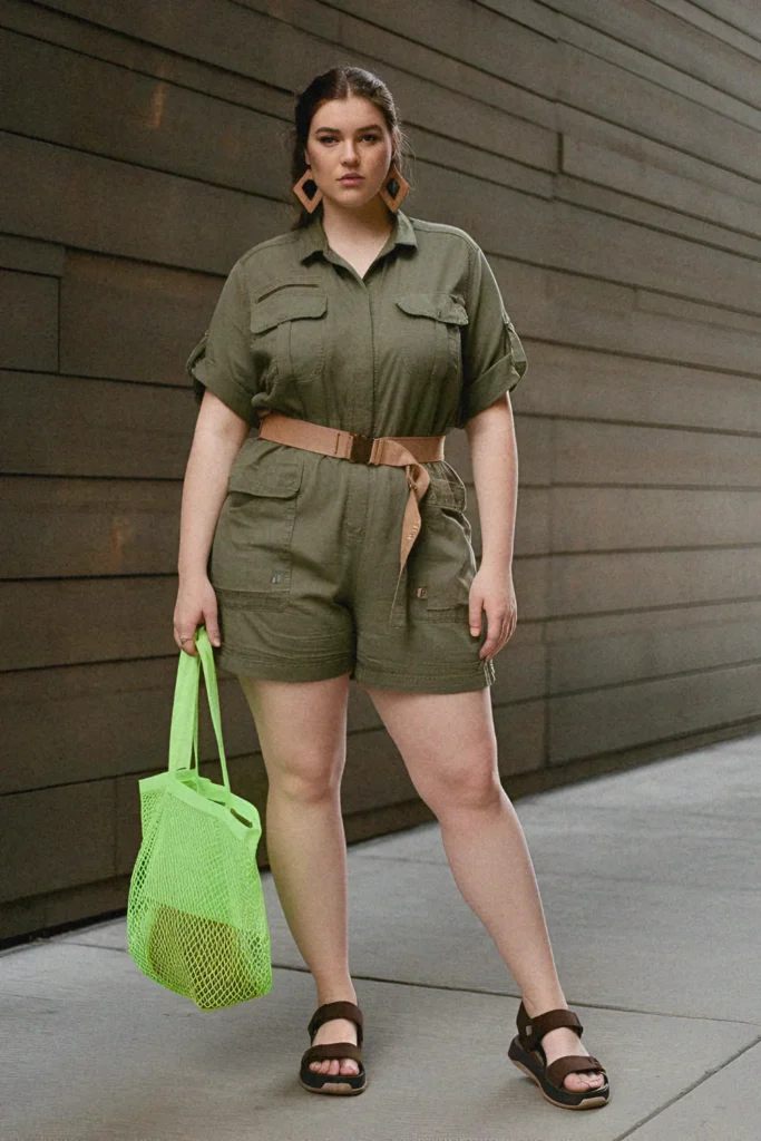 Plus Size Aesthetic Utility Jumpsuit with Canvas Belt Summer Outfit