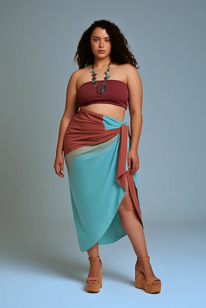 Plus Size Modular Convertible Sarong & Top Set Vacation Outfit