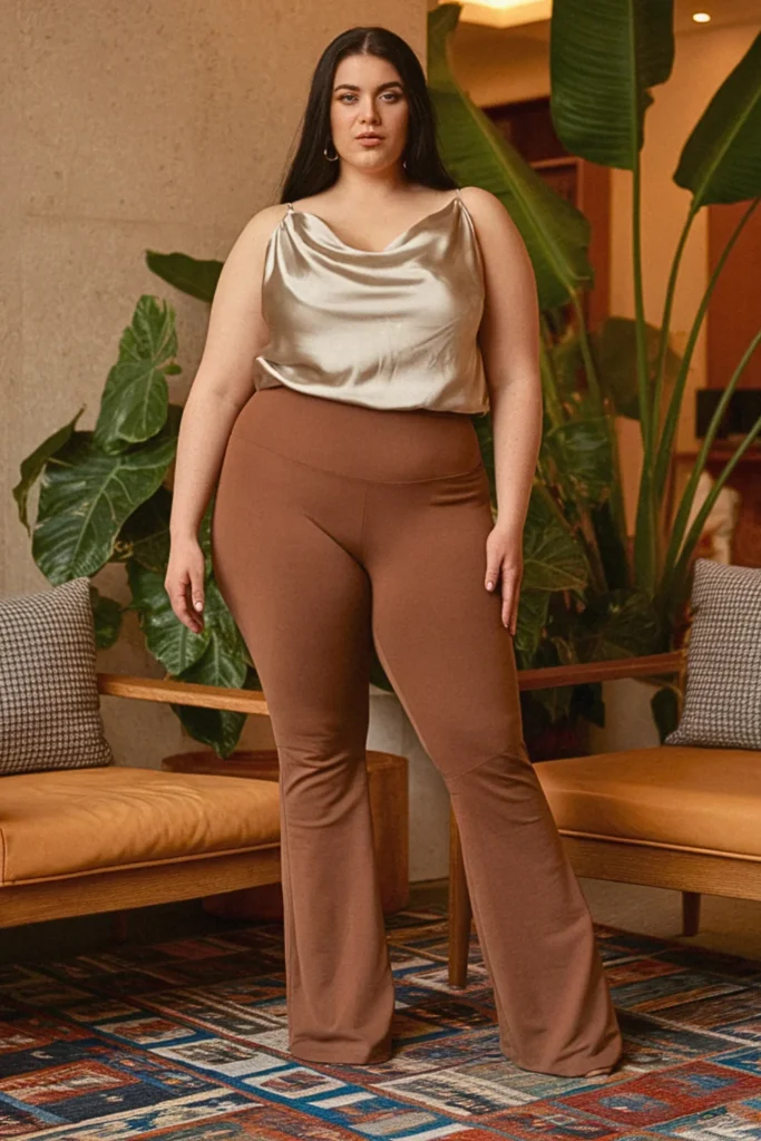 Plus Size Bootcut Pants and Silk Shell Dressy Fall Outfit