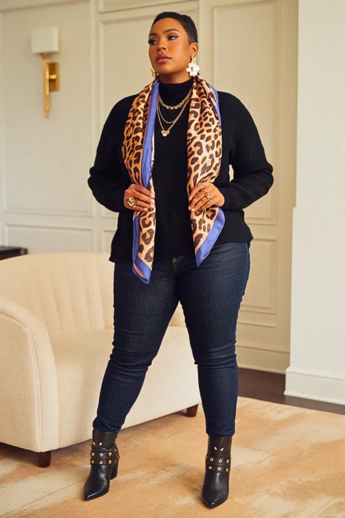 Plus Size Leopard Print Scarf Fall Outfit