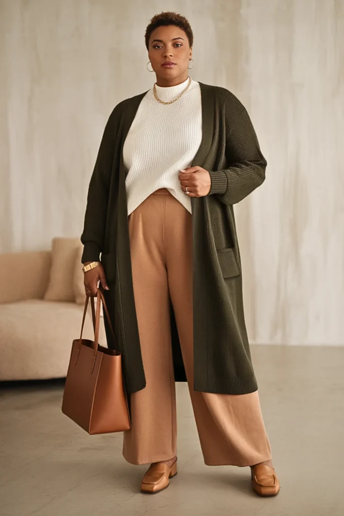 Plus Size Deep Forest Cardigan Autumn Outfit