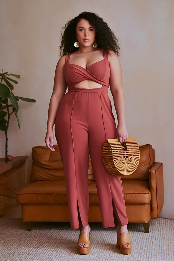 Plus Size Cut-Out Shoulder Jumpsuit Summer Outfit