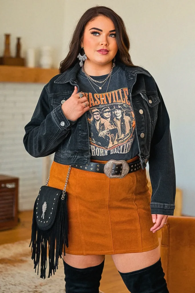 Plus Size Fall Graphic Band Tee Nashville Outfit