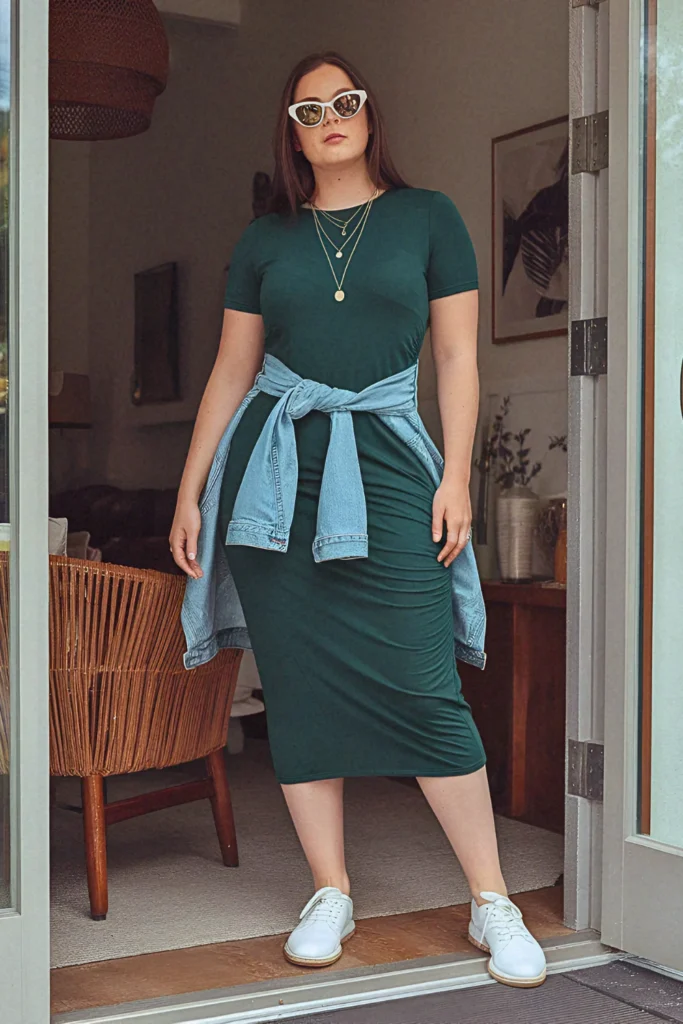 Plus Size Comfy Ruched Side T-Shirt Dress Summer Outfit