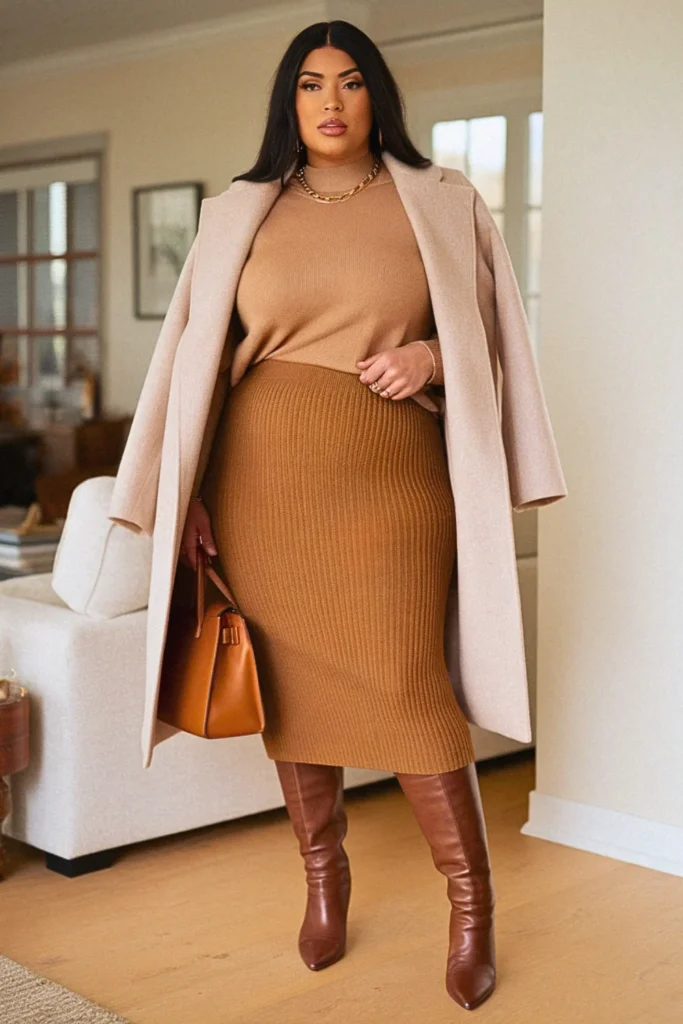 Plus Size Knit Sweater Midi Fall Skirt Outfit