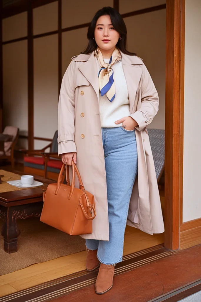 Plus Size Korean Trench Coat Autumn Outfit