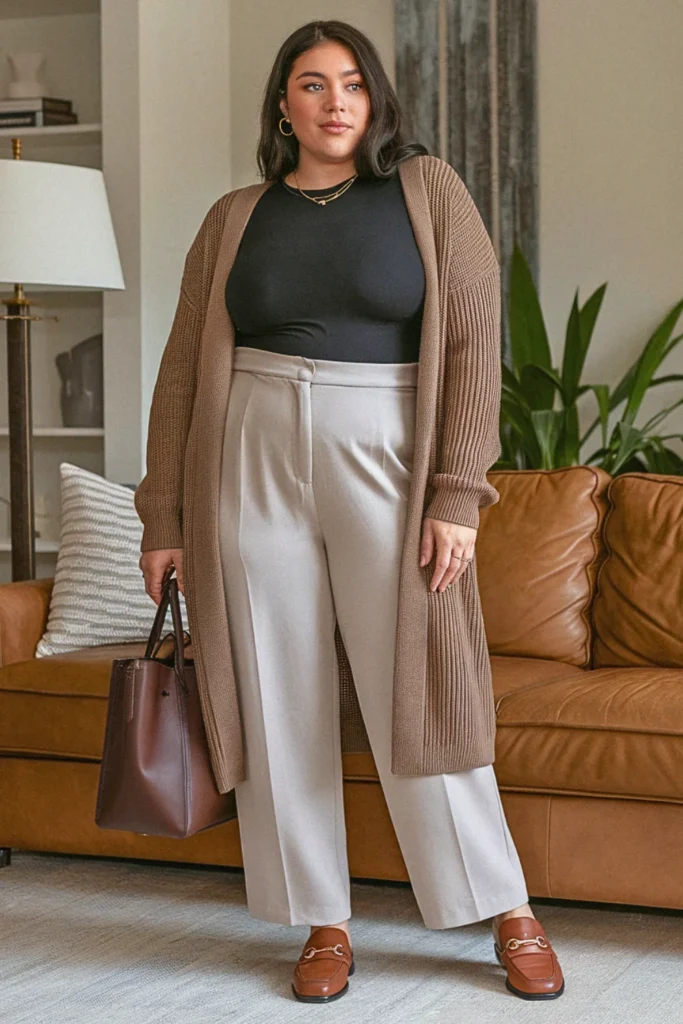 Plus Size Cardigan Business Casual Fall Outfit