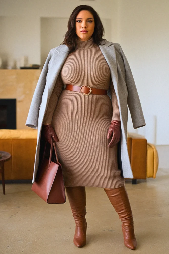 Plus Size Cashmere Blend Sweater Dress Office Fall Outfit