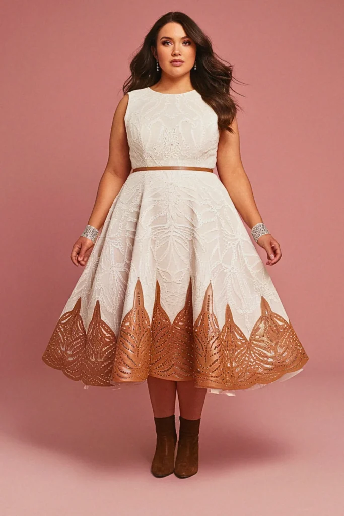 Plus Size Laser-Cut Leather Accent Wedding Dress