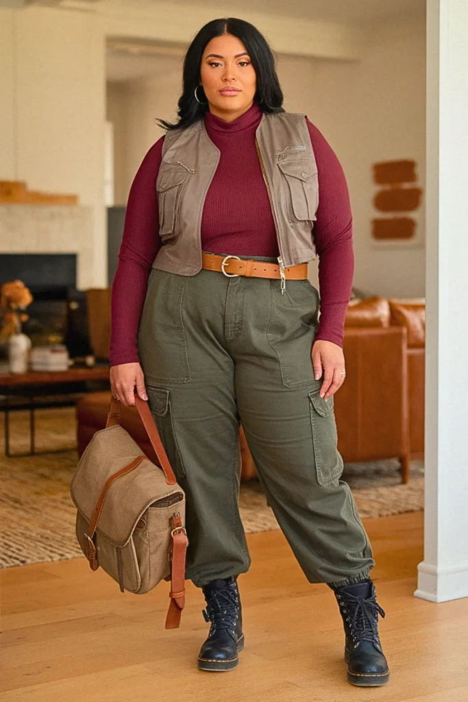 Plus Size Mock Neck and Cargo Pants Fall Outfit