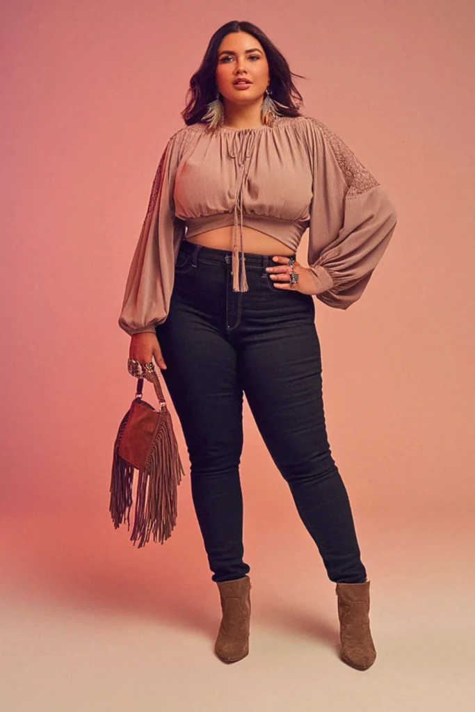 Plus Size Peasant Blouse and Skinny Pants Fall Outfit