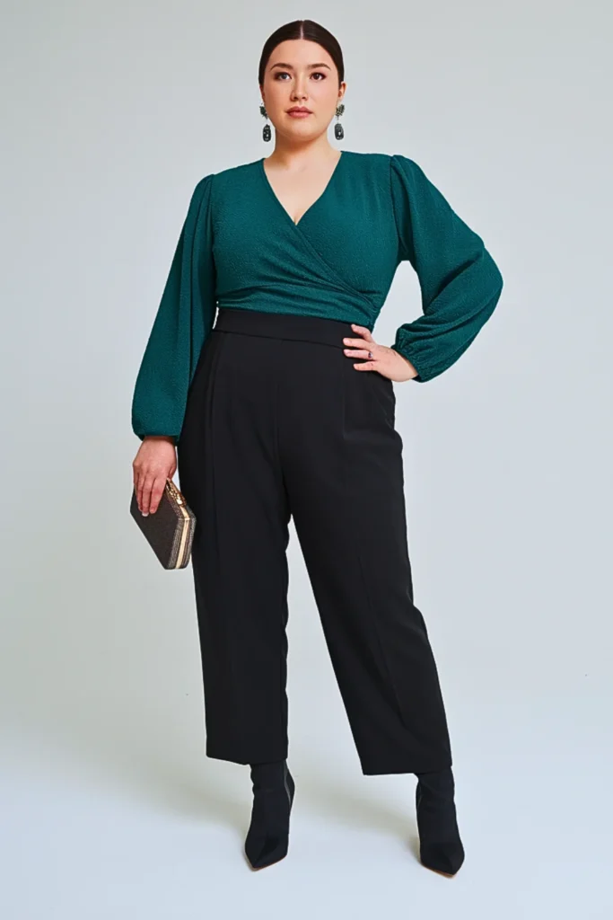 Plus Size Japanese Wrap Top Elegant Autumn Outfit