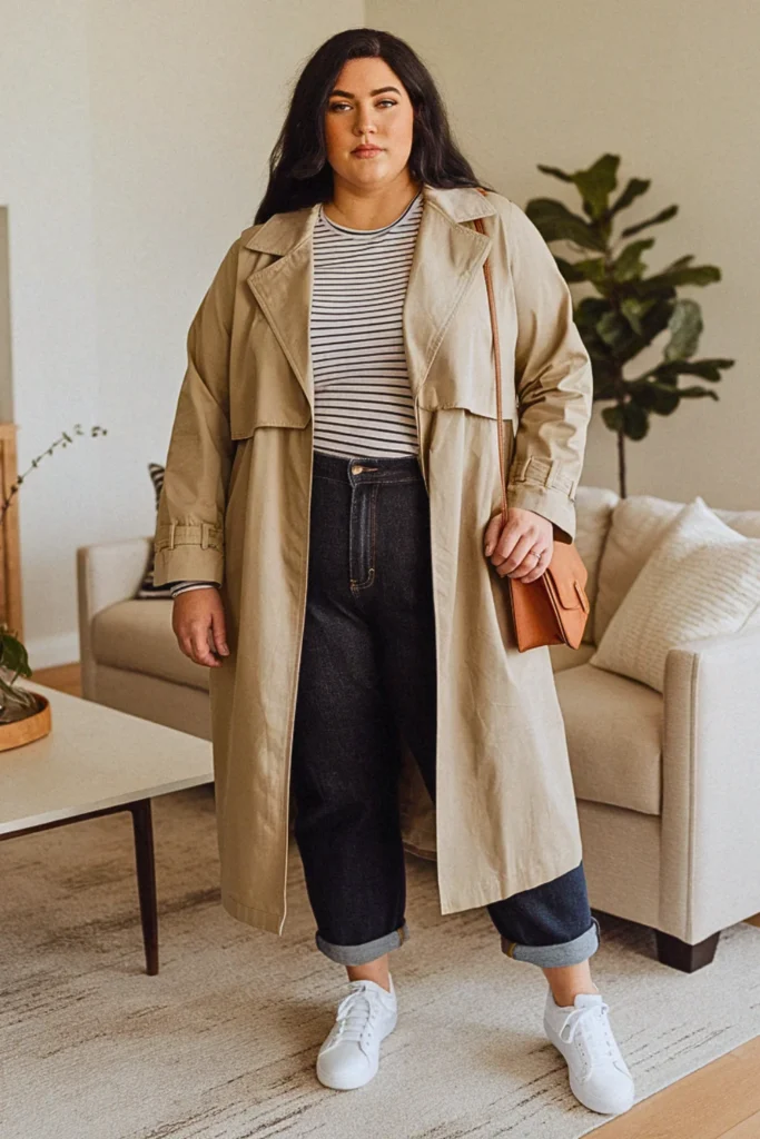 Plus Size Trench Coat Casual Fall Outfit