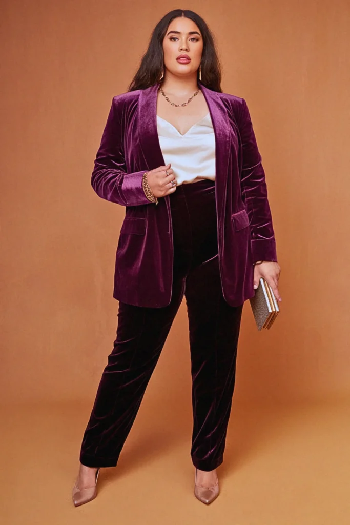 Plus Size Velvet Blazer Fall Outfit