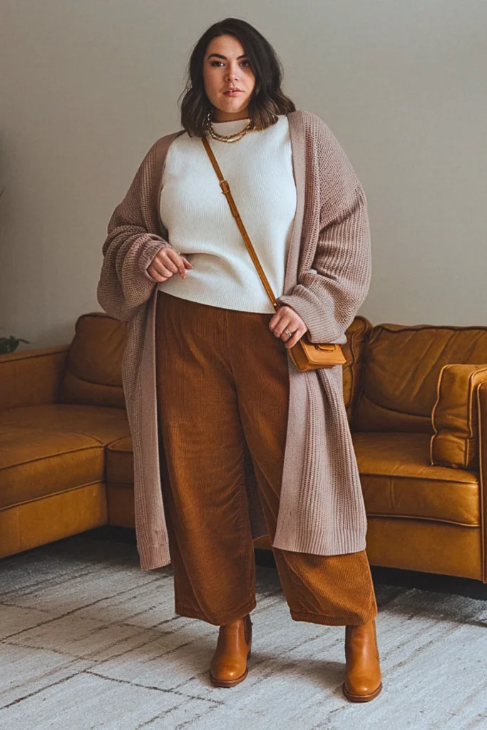 Plus Size Pullover with Corduroy Pants Fall Outfit