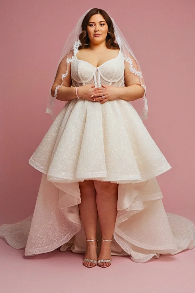 Plus Size Corset Back Tulle Short Wedding Dress