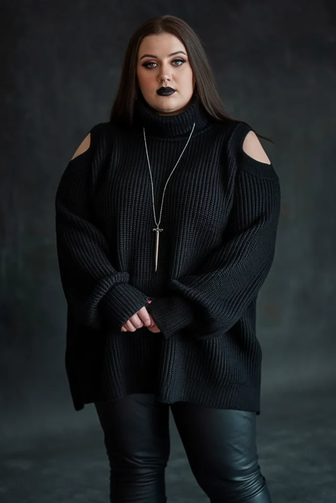 Plus Size Goth Turtleneck Sweater Dark Fall Outfit