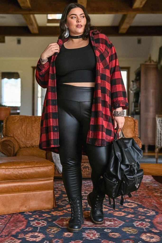 Plus Size Fall Oversized Flannel Nashville Outfit