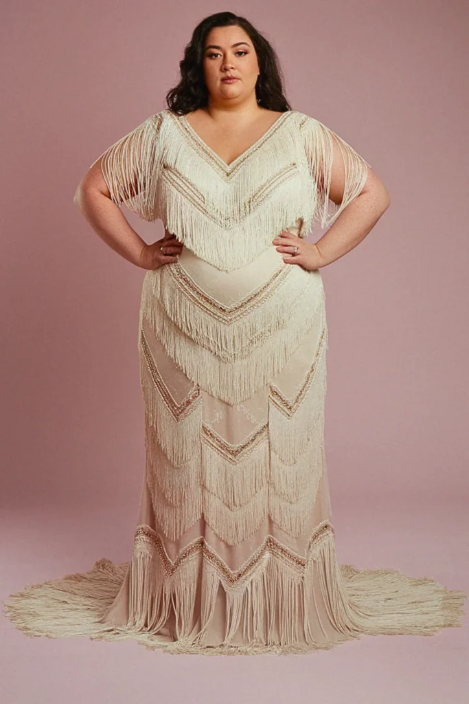 Plus Size Vintage Boho Fringe Wedding Dress
