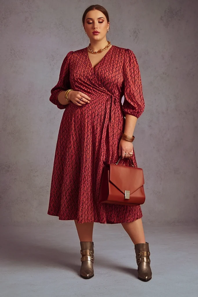 Plus Size Wrap-Style Dress Fall Outfit