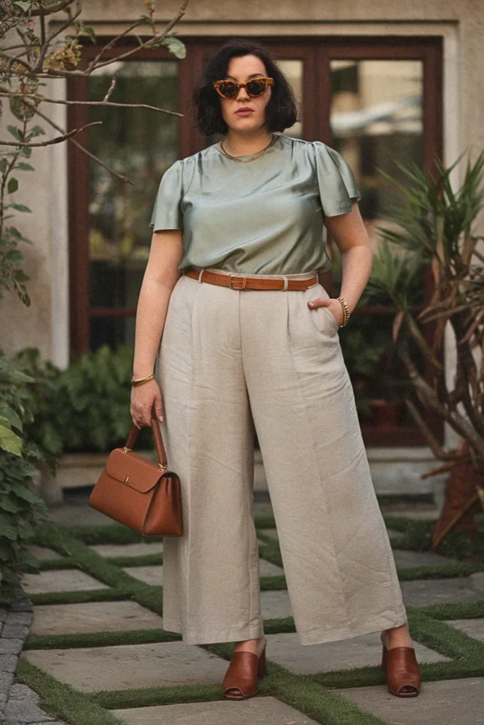 Plus Size Linen Trousers and Shell Top Summer Outfit