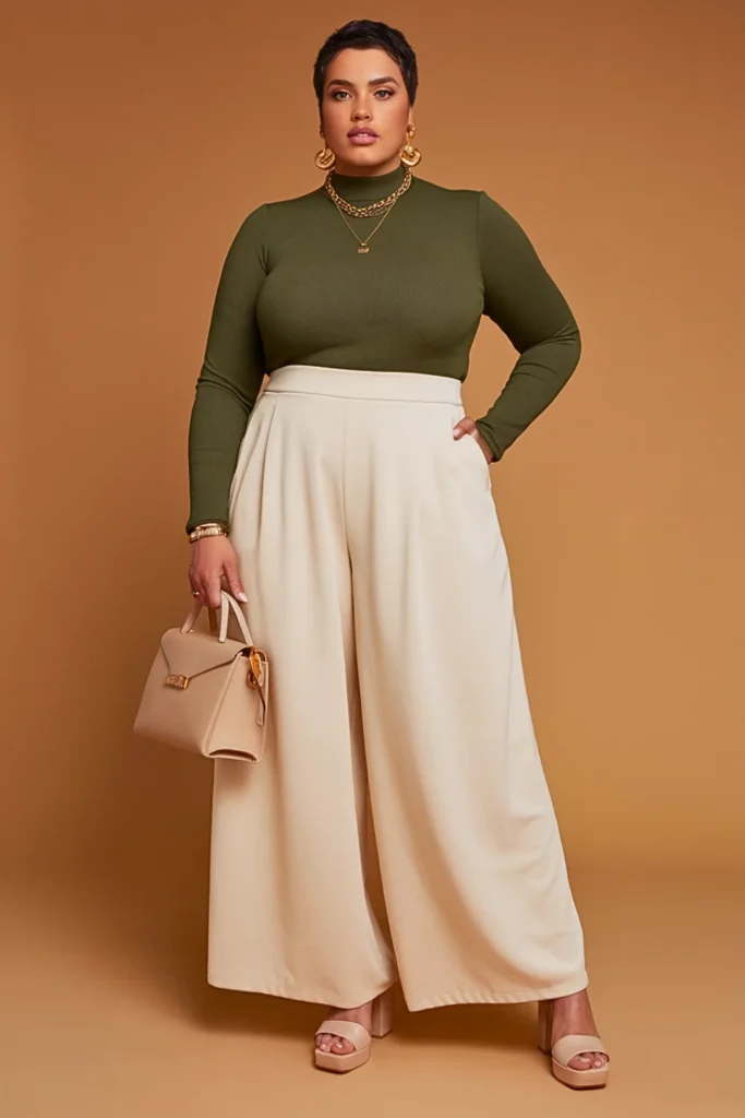 Plus Size Mockneck and Palazzo Pants Sophisticated Autumn Outfit