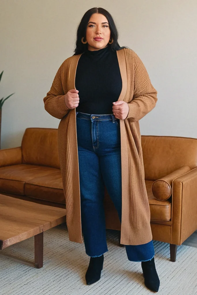 Plus Size Casual Cardigan Sweater Chic Fall Outfit