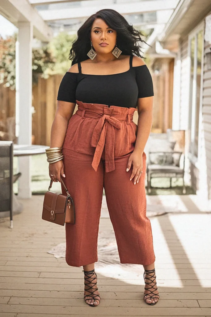 Plus Size Paper Bag Pants Summer Outfit