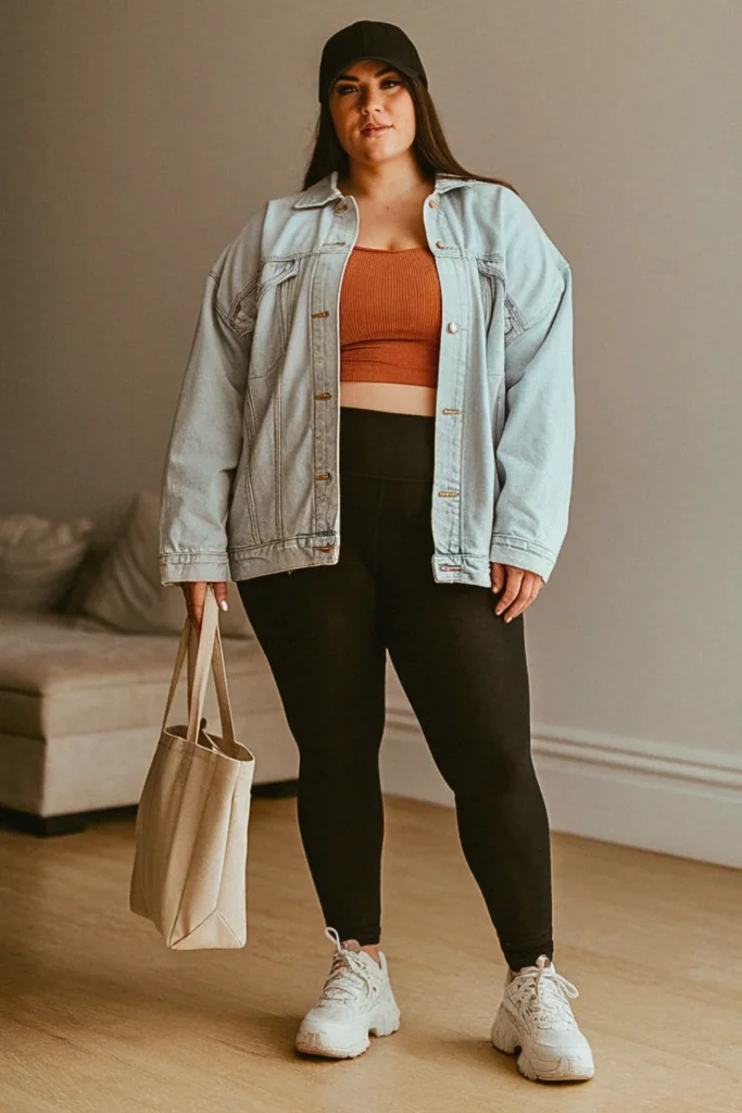 Plus Size Cute Oversized Denim Jacket Casual Fall Outfit