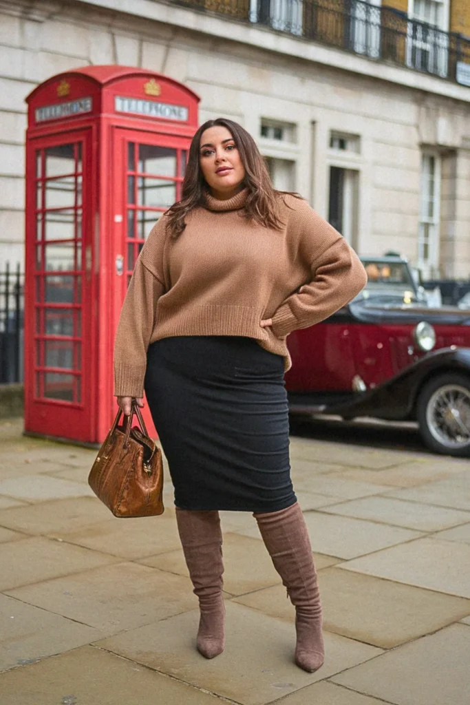 Plus Size Oversized Sweater And Pencil Skirt Fall Outfit