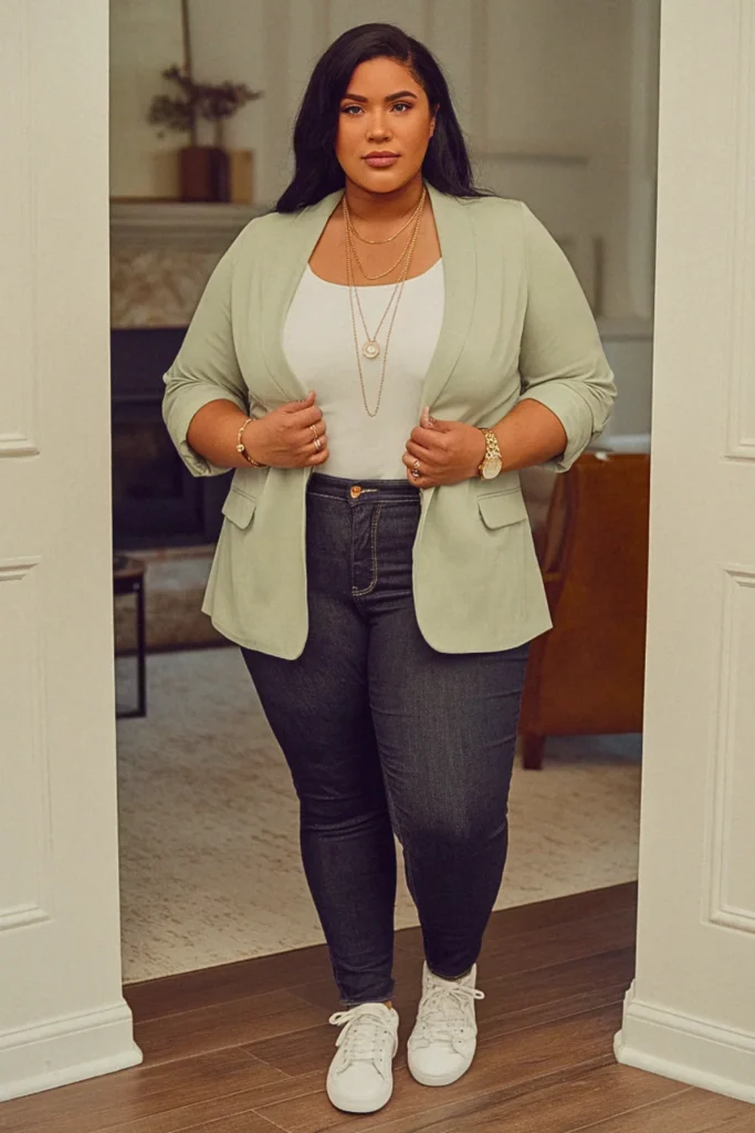 Plus Size Sage Green Blazer Fall Outfit